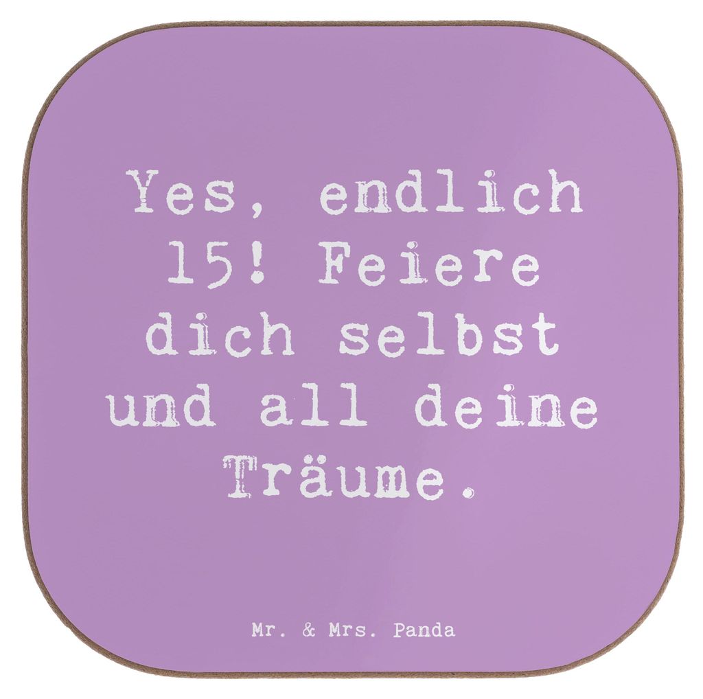 Mr. & Mrs. Panda Untersetzer für Gläser Spruch 15. Geburtstag Freude - Lavendeltraum - Geschenk, herzlich, glaube an dich, Tassenuntersetzer, vie...