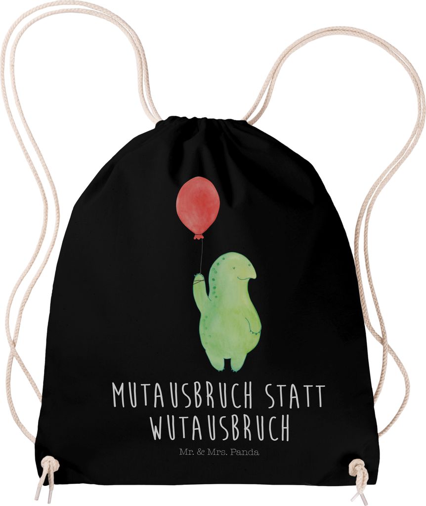 Mr. & Mrs. Panda Turnbeutel Schildkröte Luftballon - Schwarz - Geschenk, Jutebeutel, leichter rucksack, sporttasche klein, Motivationsspruch, Schi...