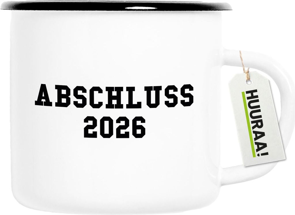 Huuraa Emaille Tasse Abschluss 2026 Schulabschluss 300ml Vintage Campingbecher Geschenkidee