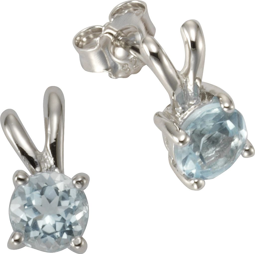 Zeeme Gemstones Ohrringe 925/- Sterling Silber 1,25cm weiß Blautopas beh. blau 358220546