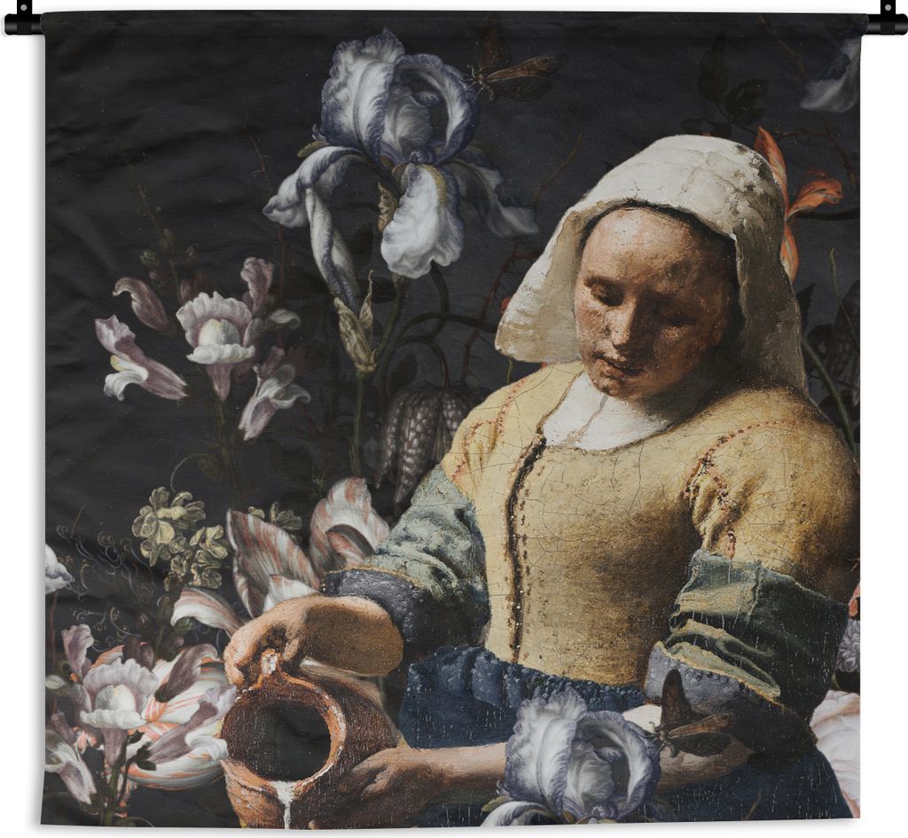 MuchoWow Wandteppich Wandbehang Milchmädchen - Johannes Vermeer - Blumen 60x60 cm Tapisserie Dekoration Wandtuch - Dekorationen - Wand Decke