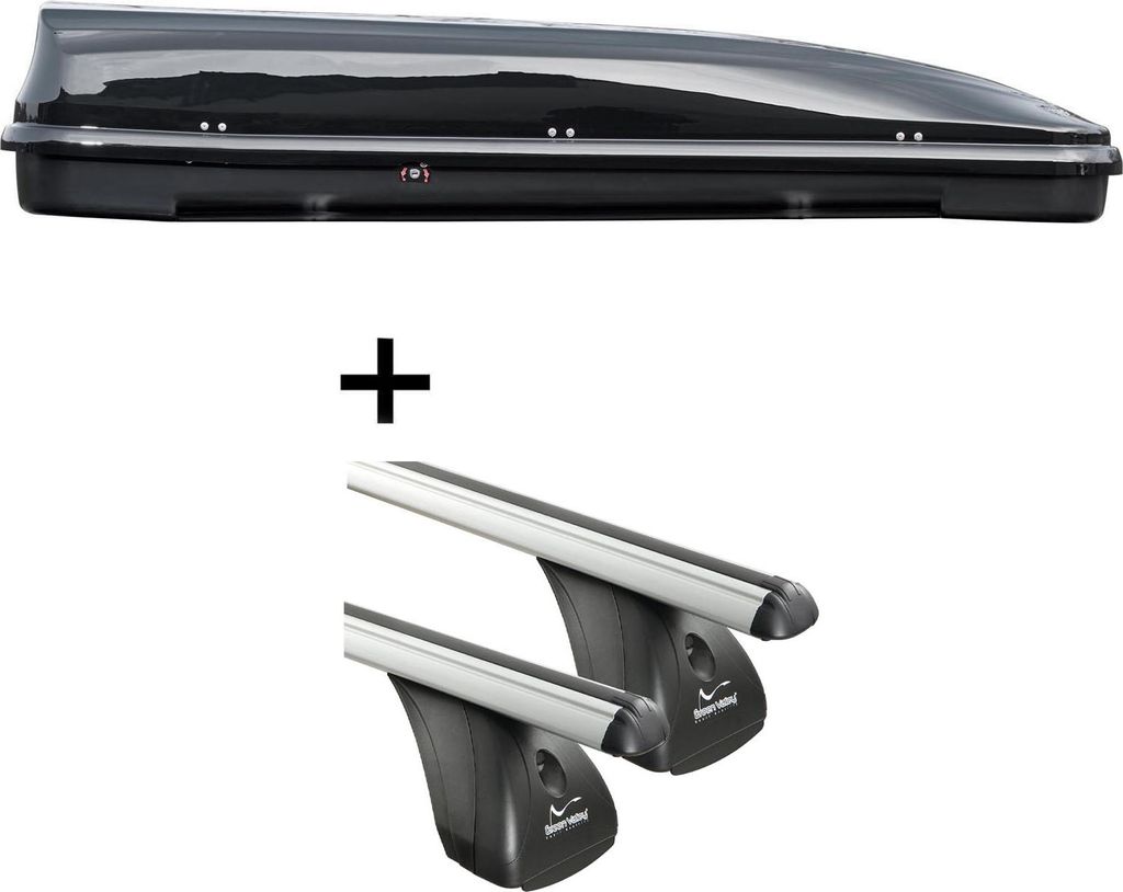 Dachbox VDPFL460 460Ltr schwarz glänzend + Aluminium Dachträger Aurilis VDP kompatibel mit für Fiat Punto II (3Türer) 1999-2010