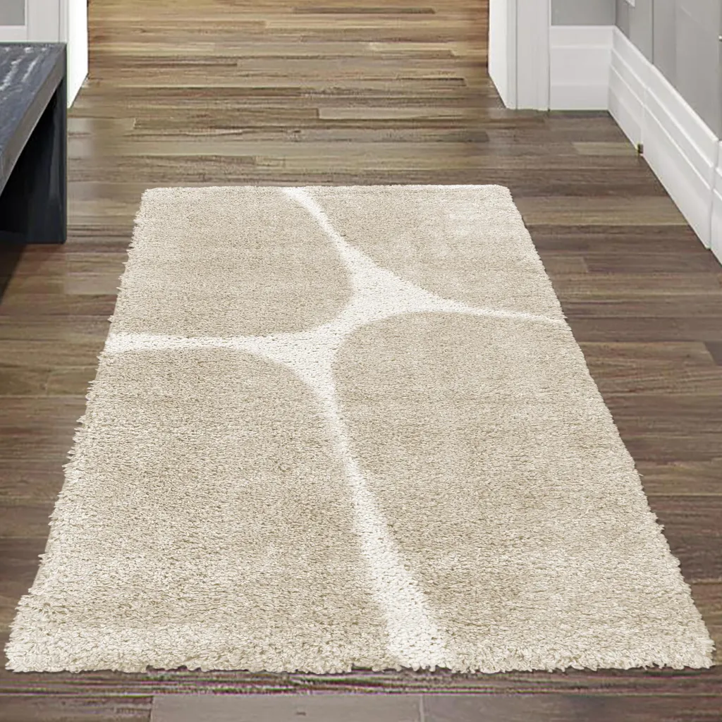 Tapis moderne à poils longs Beige 80x150 cm - Texture douce et cosy