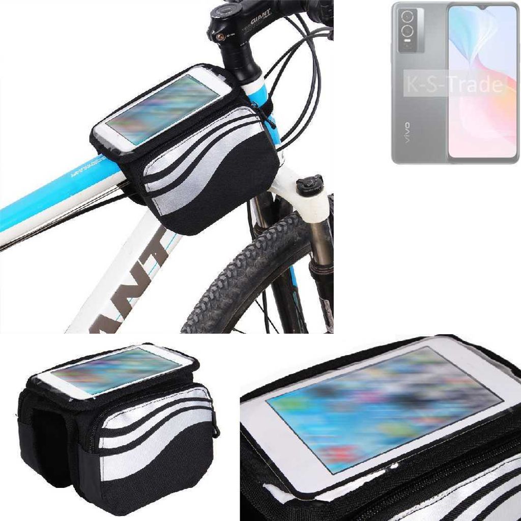 K-S-Trade Rahmentasche Fahrrad-Halterung kompatibel mit Vivo Y76 5G Rahmenhalterung Fahrrad Handyhalterung Fahrradtasche Handy Smartphone Halterung