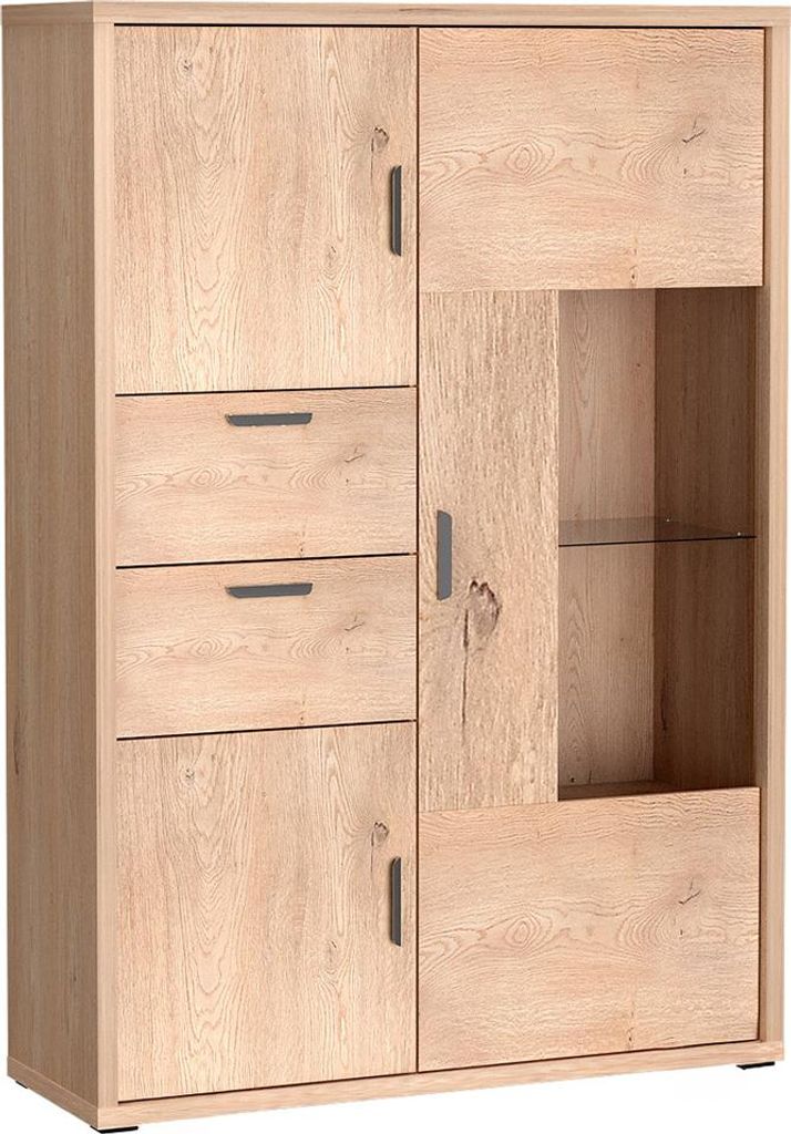 Wohnzimmer-Highboard 118 cm breit in Eiche mit 3 Türen, 2 Schubladen & Softclose-Funktion GENOVA-161