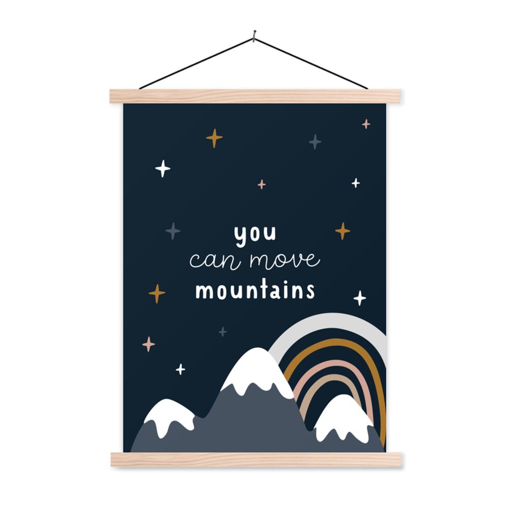 MuchoWow Textilposter Zitate - Sprichwörter - Du kannst Berge versetzen - Kinder - Baby - Jungen - Mädchen 60x80 cm mit holzfarbenen Rahmen - W...