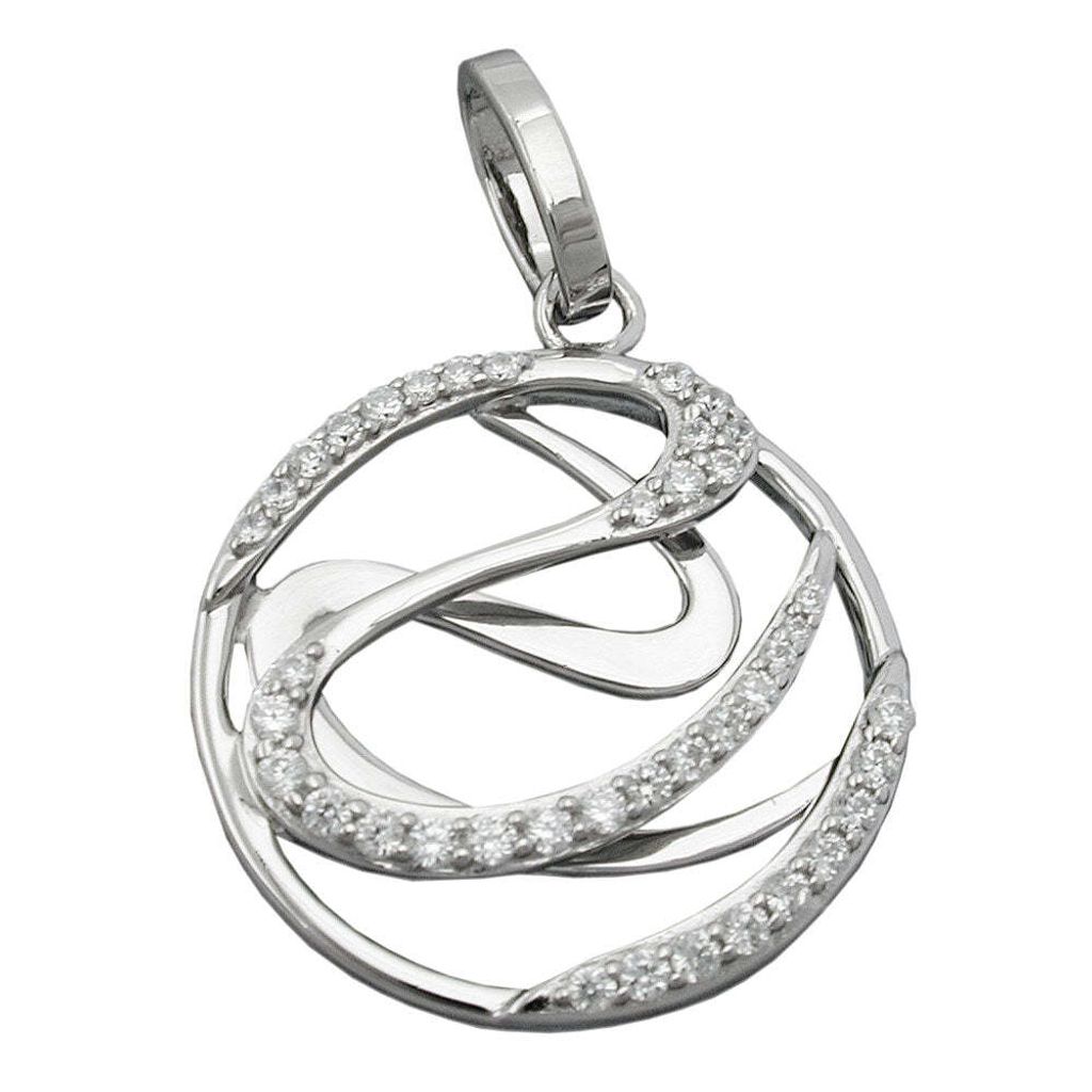 Anhänger 23mm mit Zirkonias glänzend rhodiniert Silber 925 silber 23mm