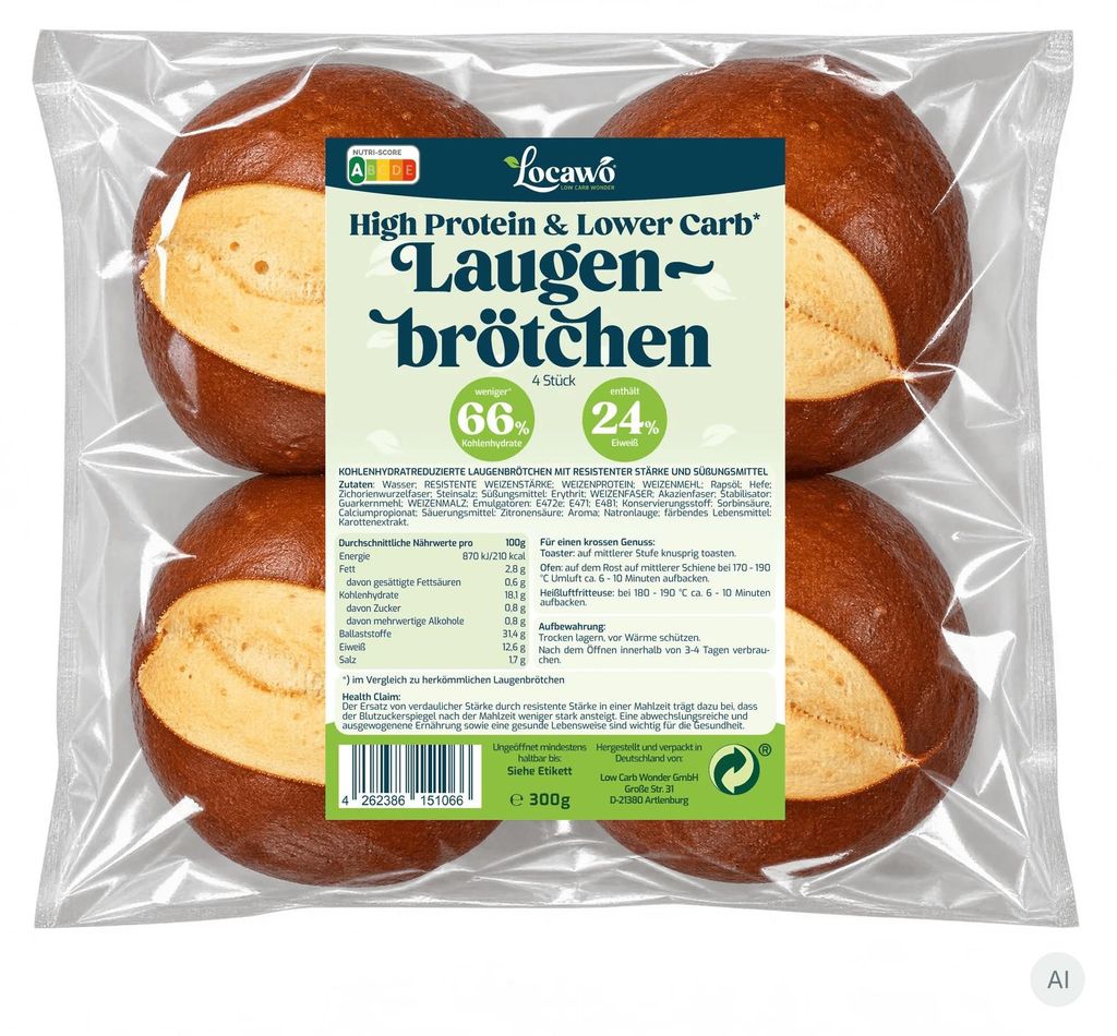 Locawo High Protein Low Carb Laugenbrötchen 300g Produktbild 