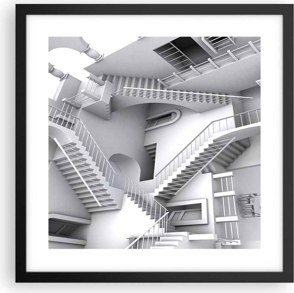 Gerahmtes Poster - Schwarzer Rahmen - Wissenschaft Illusion Treppen - 40x40 cm - Wand Bild - Wanddeko - Wandbilder - Wandposter - Bilderrahmen - Bi...