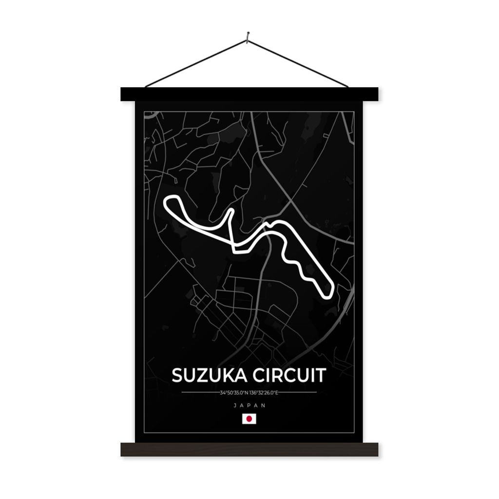 MuchoWow Textilposter F1 - Rennsport - Japan - Suzuka Circuit - Rennstrecke - Schwarz 40x60 cm mit schwarzem Rahmen - Wanddekorationen