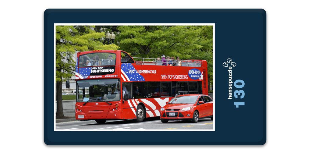 hansepuzzle 18168 - Tour-Bus Puzzle, 130 Teile, Reisen, 28,7 x 20,0cm mit hochwertiger Aufbewahrung, Kartonbox und wiederverschließbarem Beutel