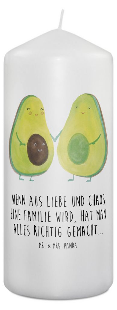 Mr. & Mrs. Panda Kerze Avocado Pärchen 19 x 8 cm - Weiß - Geschenk, Kinder, Erinnerungslicht, Veggie, Stumpenkerze, Hochzeit, Wachskerze, Liebe, ...