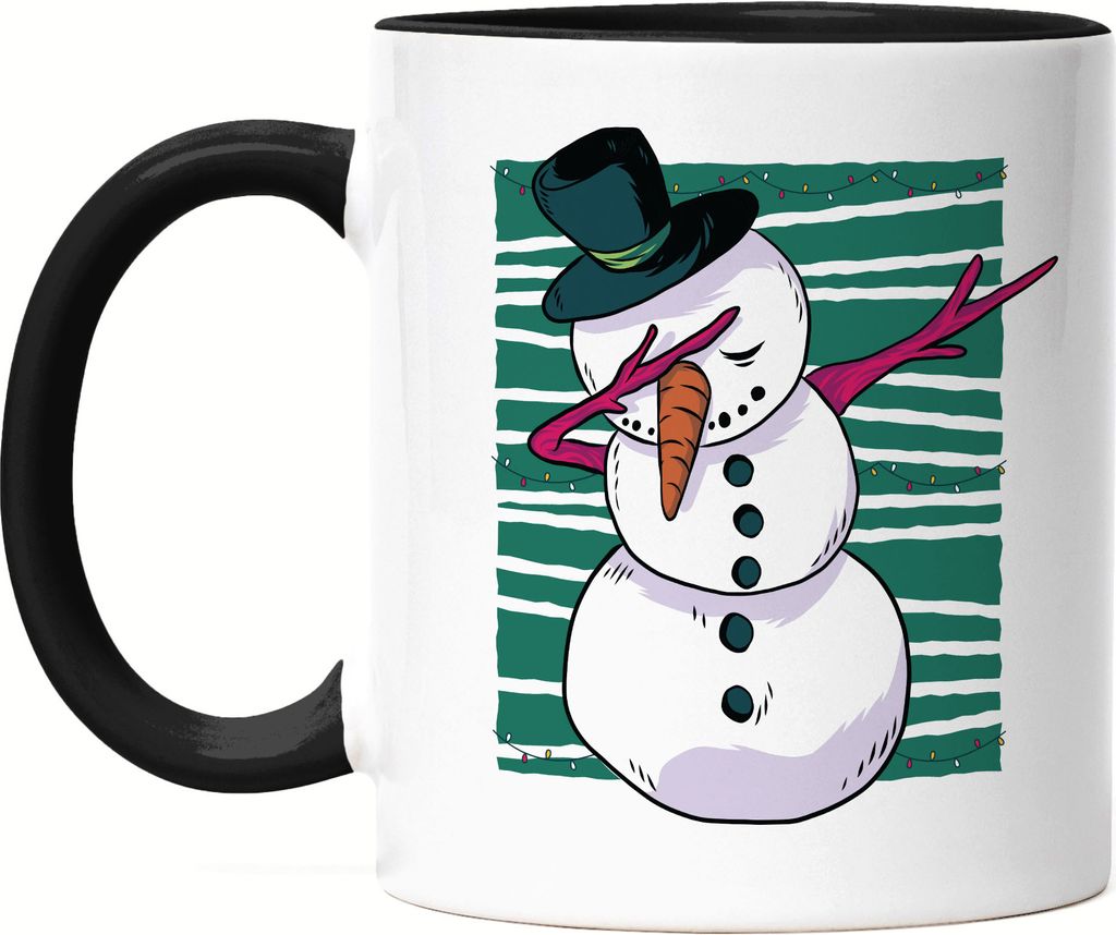 Schneemann Tasse Schwarz Winter Weihnachten Schnee Frohes Fest Merry Christmas Schneelandschaft Weihnachtsparty