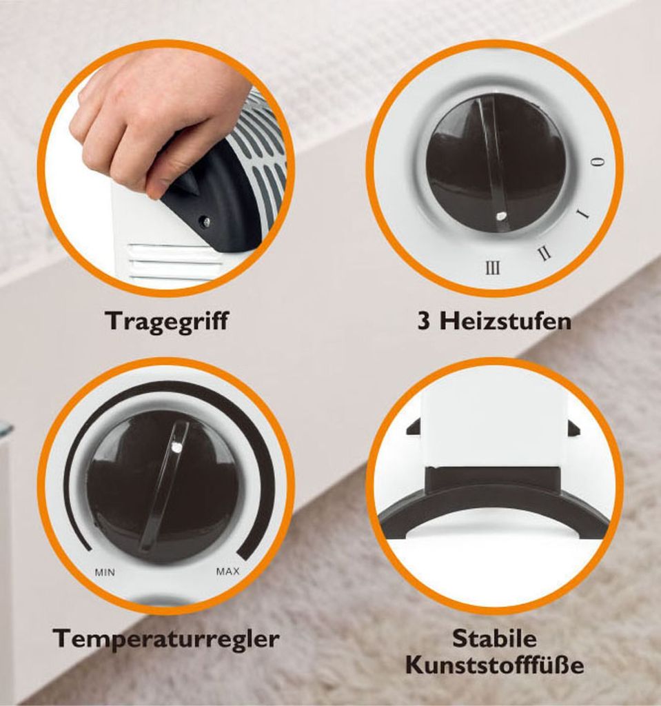 BURI Konvektorheizung 2000W Heizgerät Körper Elektrischer Elektro Keramik Lüfter