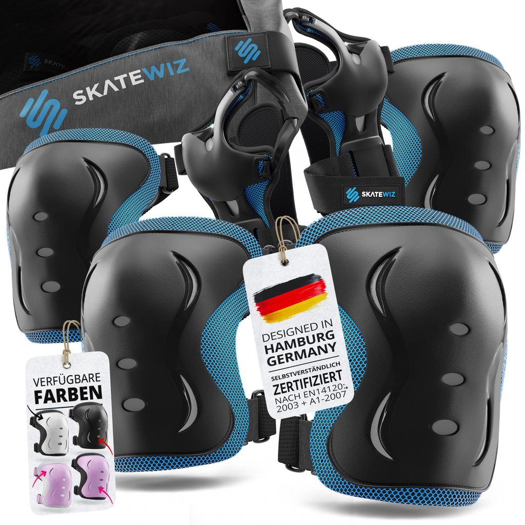 SKATEWIZ Knieschoner Set Kinder Skateboard Schutz Inliner Schützer - Protektoren Kinder - Deutsche Marke