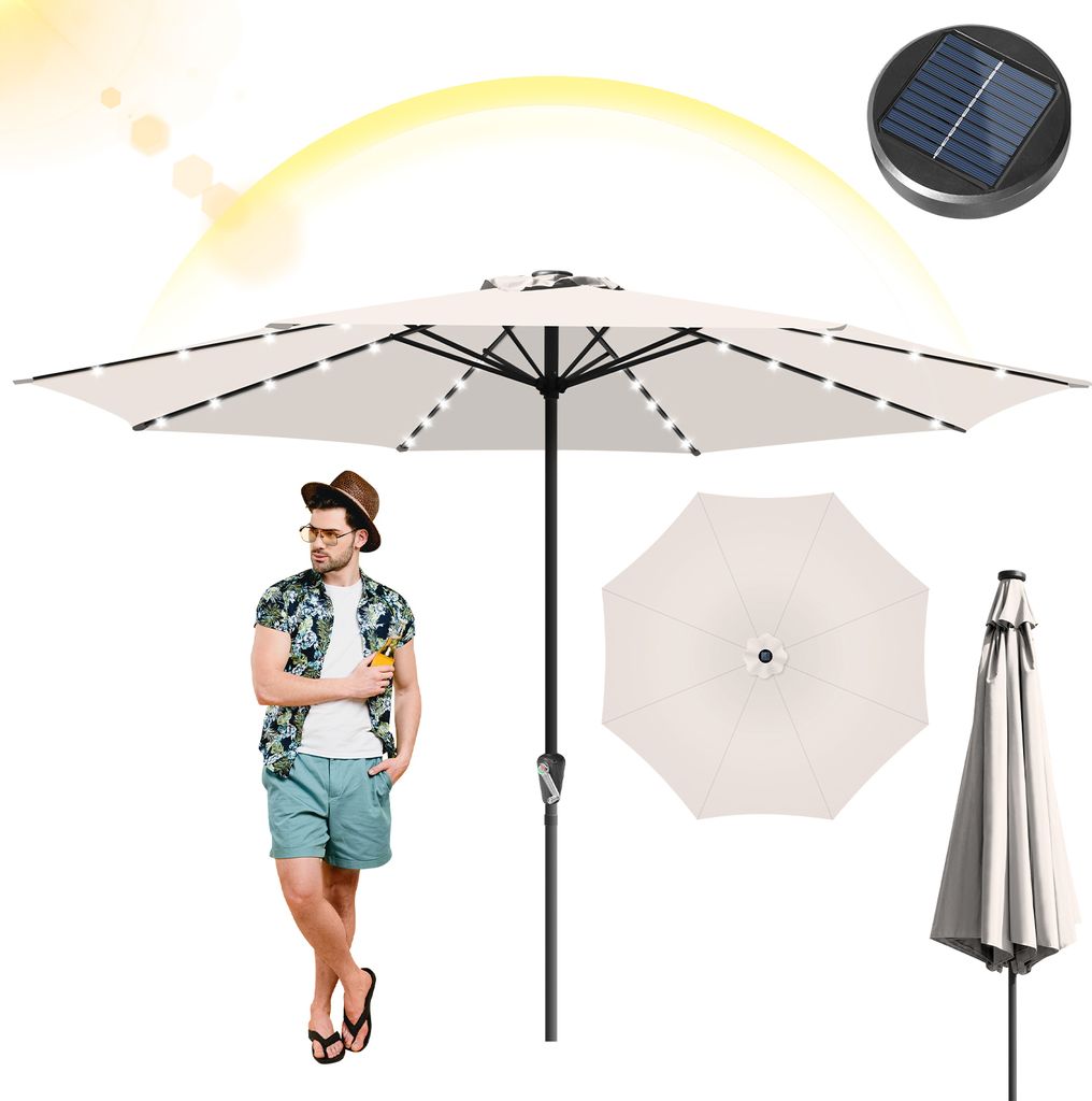Izrielar Sonnenschirm 3,5 m mit LED-Beleuchtung – Großer Gartenschirm für Terrasse & Garten, cremeweiß
