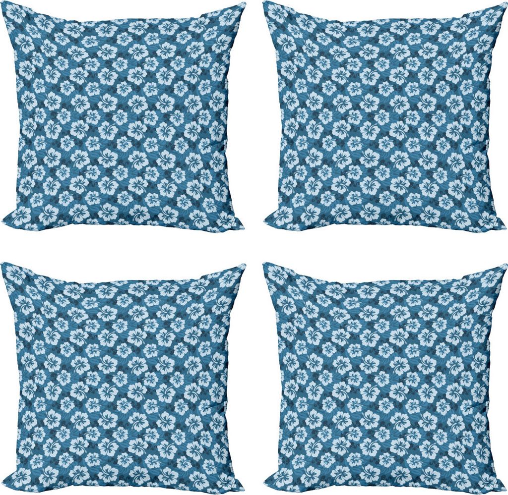 ABAKUHAUS Blau Kissenbezug Set (4 Stück), Exotische Hawaiian Hibiscus, Moderner Doppelseitiger Digitaldruck, 60 cm x 60 cm, Petrol Blau Hellblau