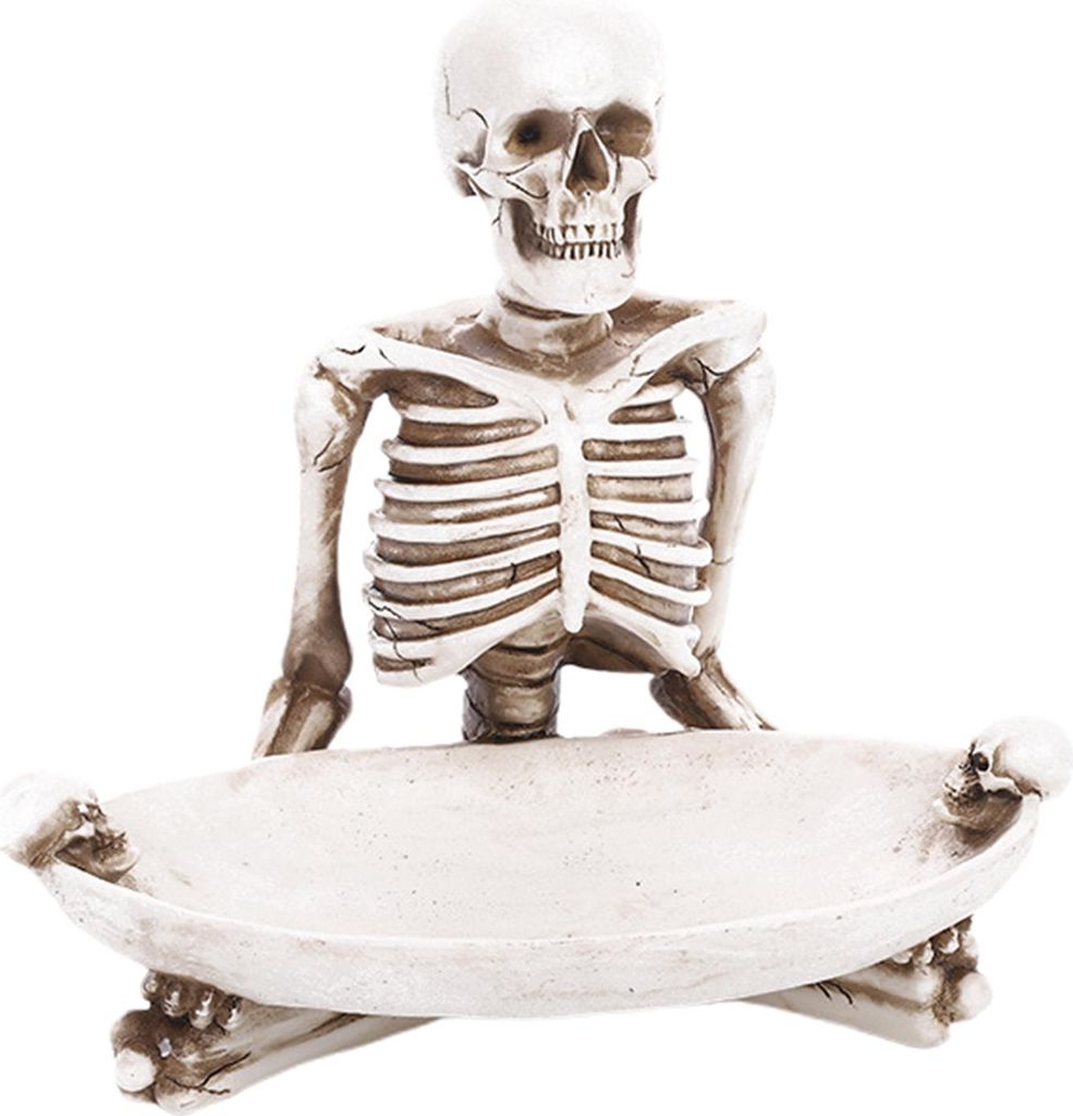 Totenkopf-Aufbewahrungstablett, Halloween, gruseliges Skelett, Süßigkeitenschale, Harz, Totenkopf, Obst, Snacks, Serviertablett, Vintage-Schmucks...