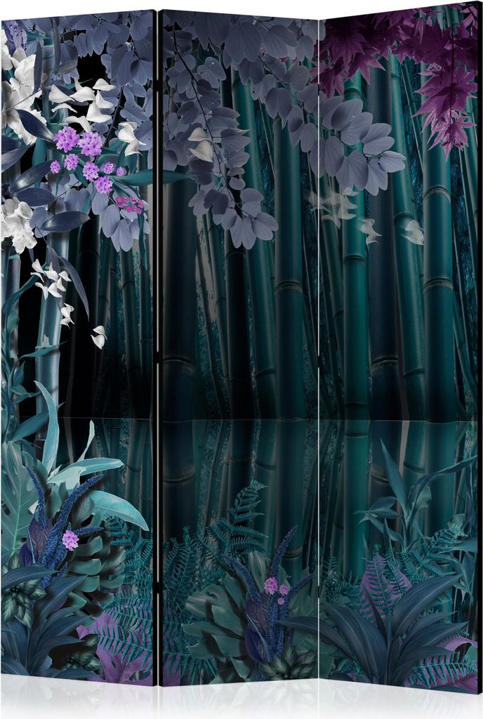 3-teiliger Doppelseitiger Vlies Paravent - Mysterious night 135x172 cm Blumen b-A-0032-z-b