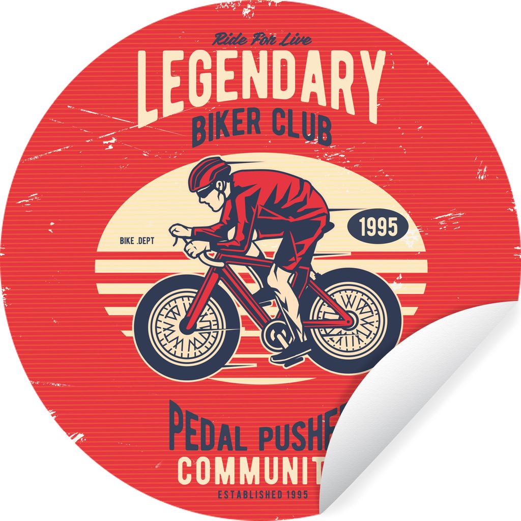 MuchoWow Runde Wandtattoo - Wandsticker Tapete Aufkleber Radfahrer - Fahrrad - Vintage Ø 50 cm Selbstklebend und Repositionierbar - Wandaufklebe...
