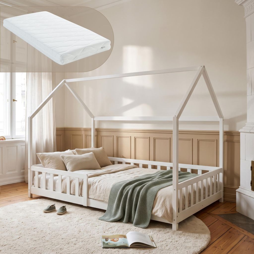 Hausbett ‘Hesel’ für Kinder mit Matratze und Rausfallschutz Produktbild 