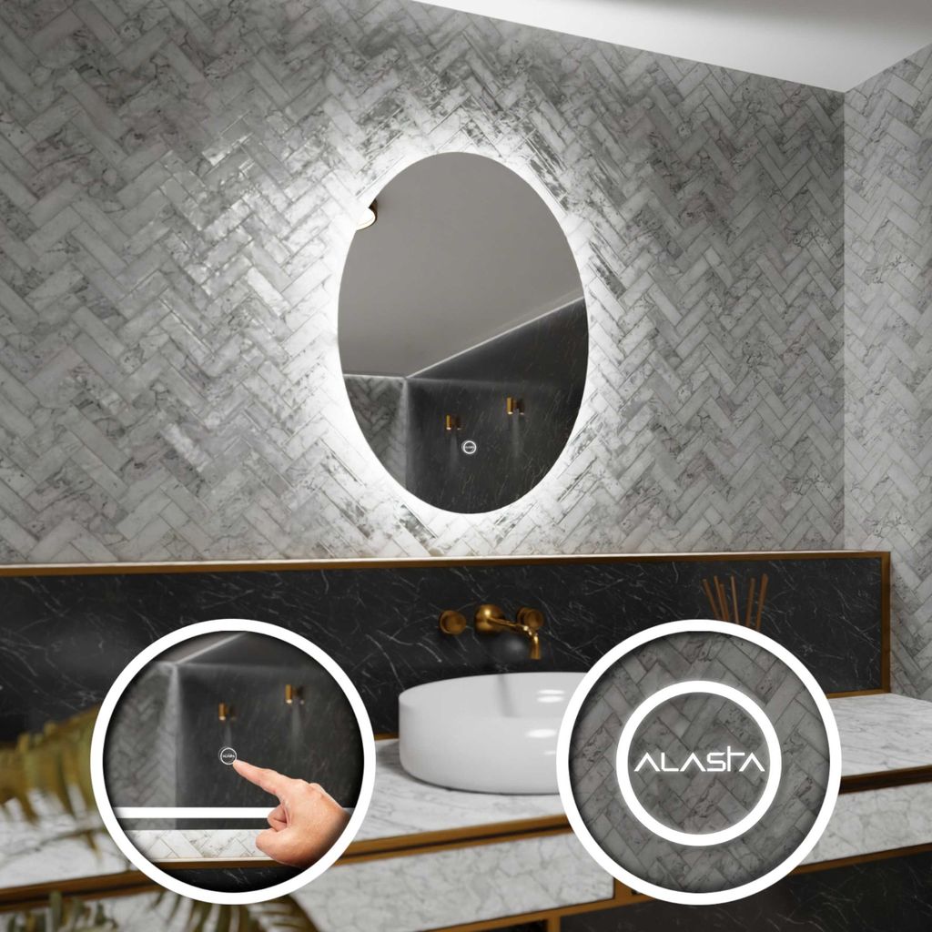 Elliptisch Badezimmerspiegel mit LED-Beleuchtung und Touch-Schalter - Tokyo - 60x90 cm