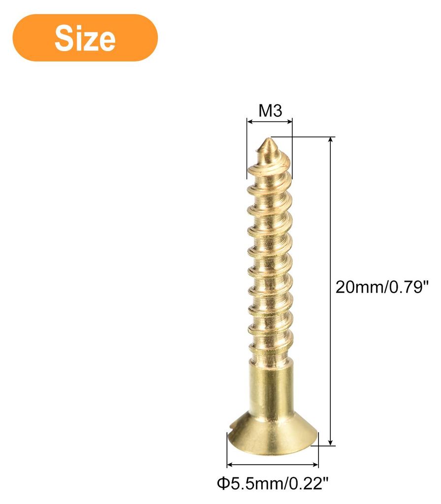 Messing Holzschrauben, 40 Stš¹ck M3 x 20mm Schlitzantrieb Senkkopf Selbstschneidende Schrauben fš¹r Holzarbeiten M?bel