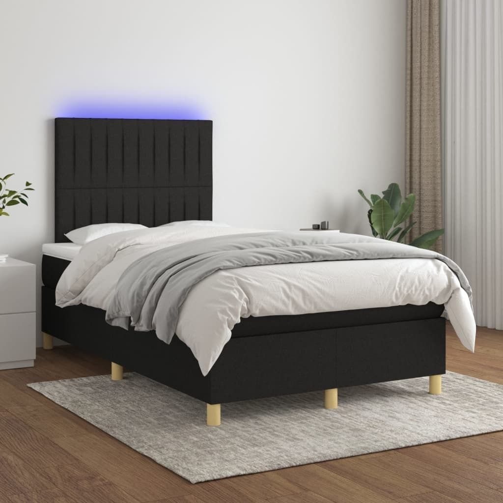 The Living Store Boxspringbett mit Matratze & LED Schwarz 120x200 cm Stoff