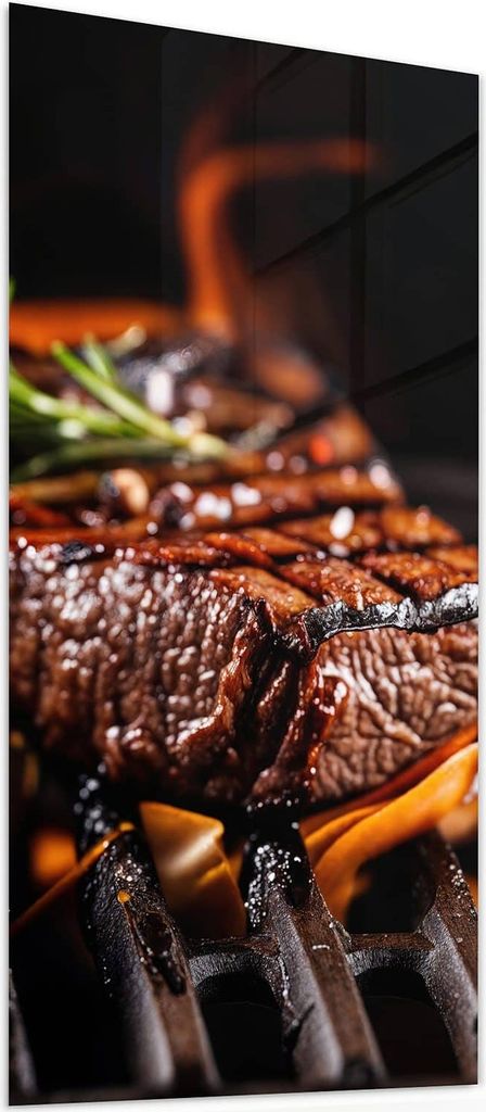 Glasbild 60x120cm in XXL für Wohnzimmer, Schlafzimmer Motiv Gegrillte Steaks