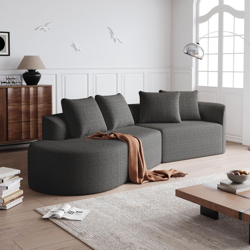Chenille sofa Modernes, gepolstertes, übergroßes Ecksofa, 4-Sitzer, extra tiefer und breiter Sitz, geschwungene Wolkencouch mit 4 Zierkissen, fre...