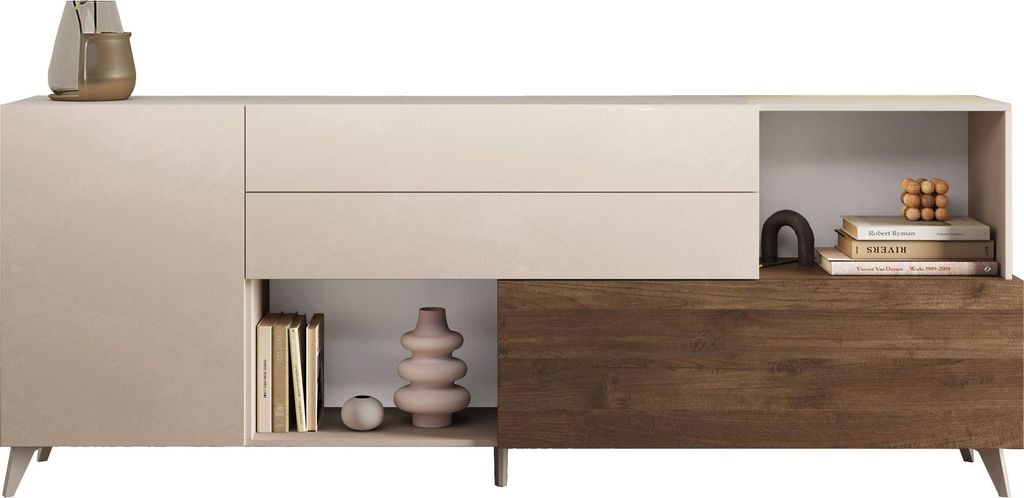 Sideboard >Morena< soft-close, Cashmere / Mercure, Holzwerkstoff - 241x94x42cm (BxHxT)