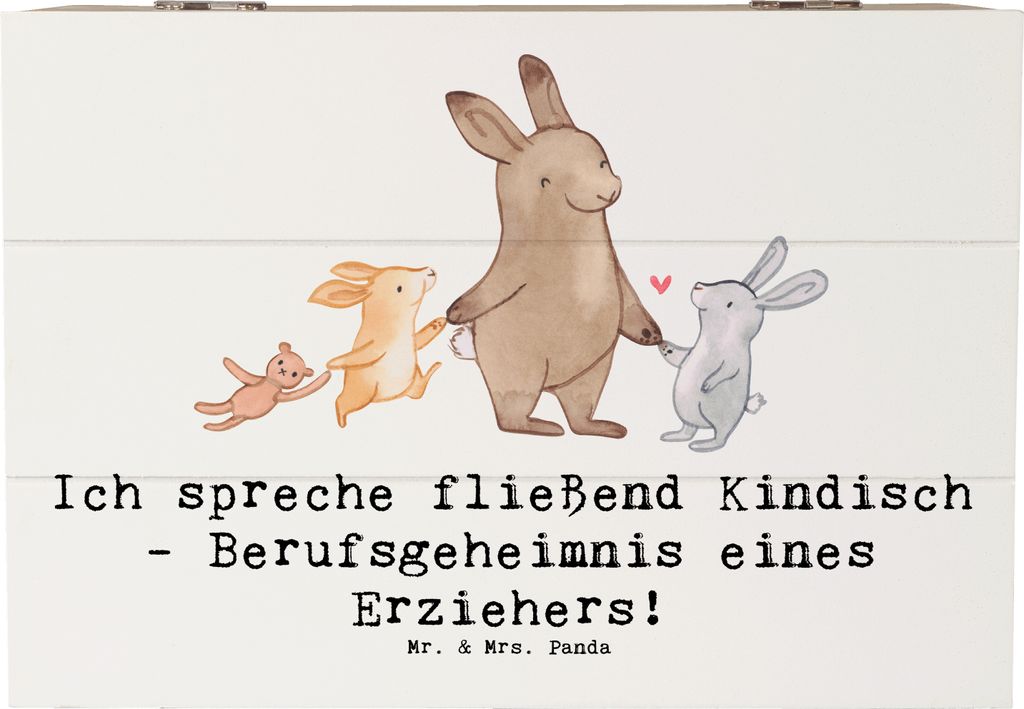 Mr. & Mrs. Panda Holzkiste Erzieher Kindisch 22 x 15 cm - Weiß - Geschenk, personalisierte Geschenke, Beruf, Geschenkbox, fotobox, Berufe, Box, P...