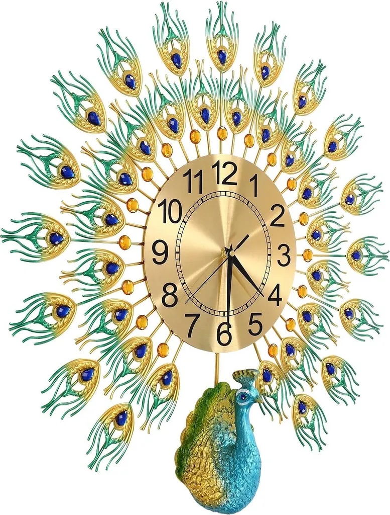Horloge murale Paon 60 cm verte : déco chic sans entretien difficile
