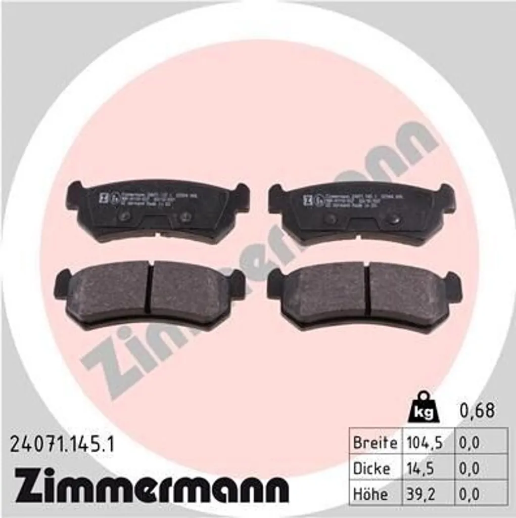 Plaquettes Zimmermann 24071.145.1 Anti-Bruit pour Lacetti J200 Confort