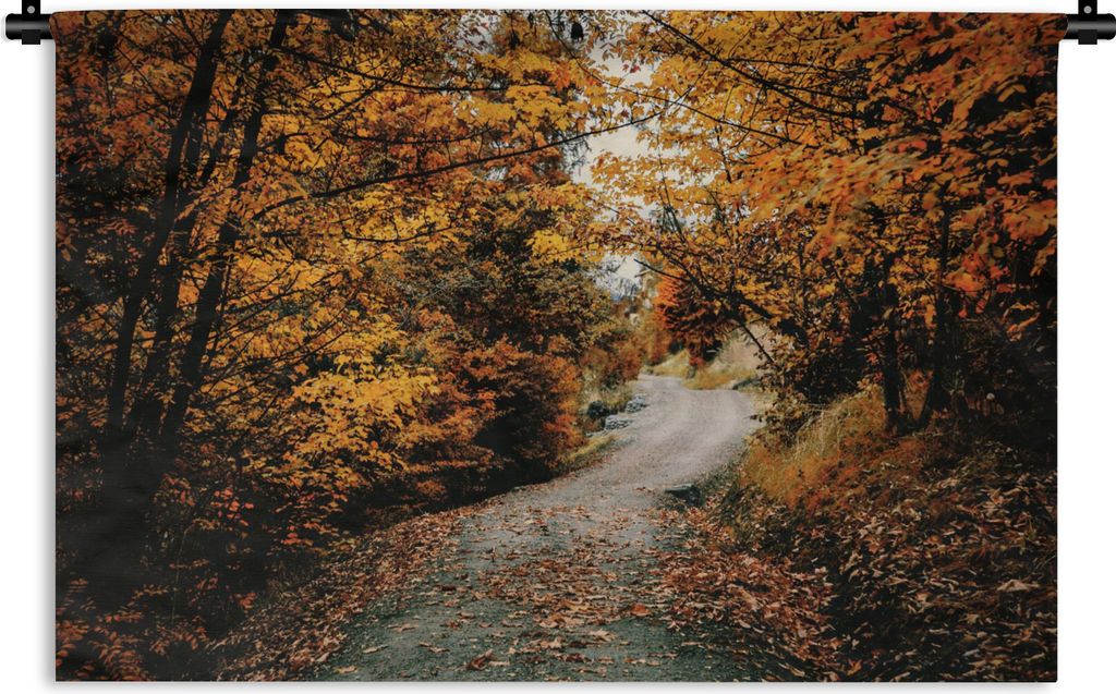 MuchoWow Wandteppich Wandbehang Herbstwald - Weg - Laub - Ländlich 150x100 cm Tapisserie Dekoration Wandtuch - Waschbar - Tapisserien - Wand-Decke