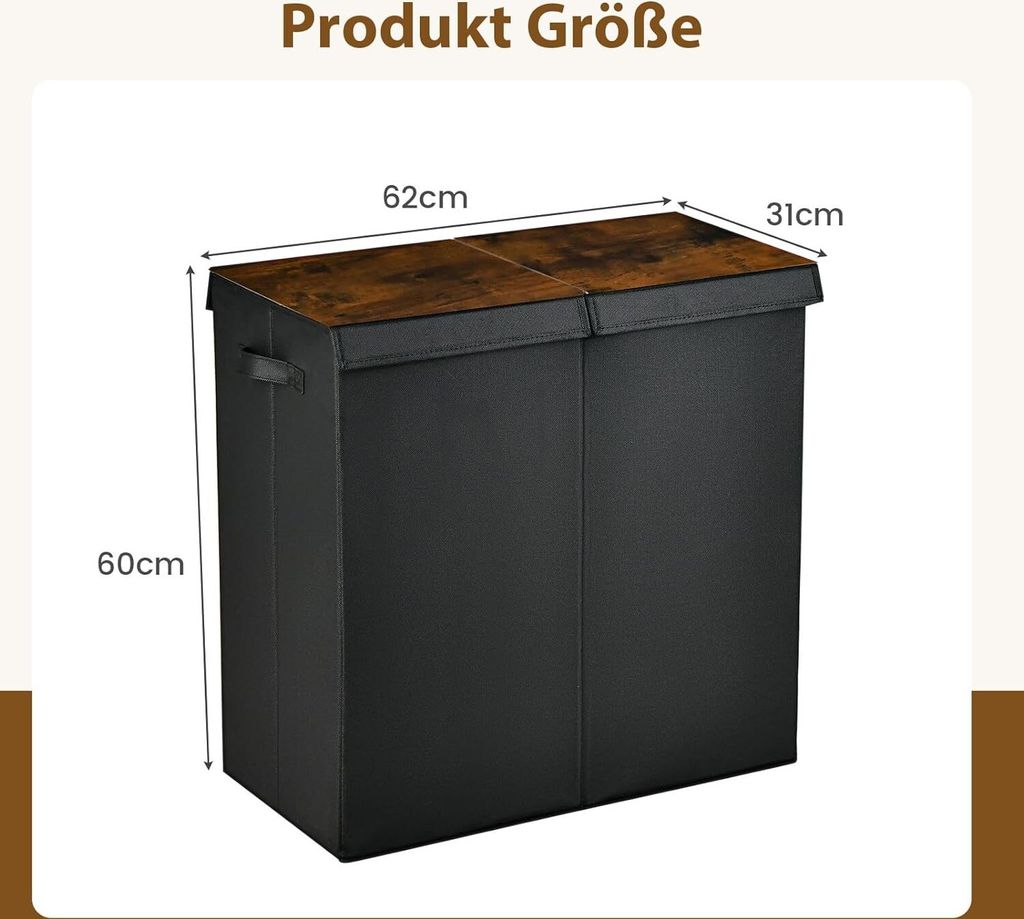 GOPLUS Wäschekorb 2 Fächer, 105L Wäschesammler mit Deckel & Produktbild 5