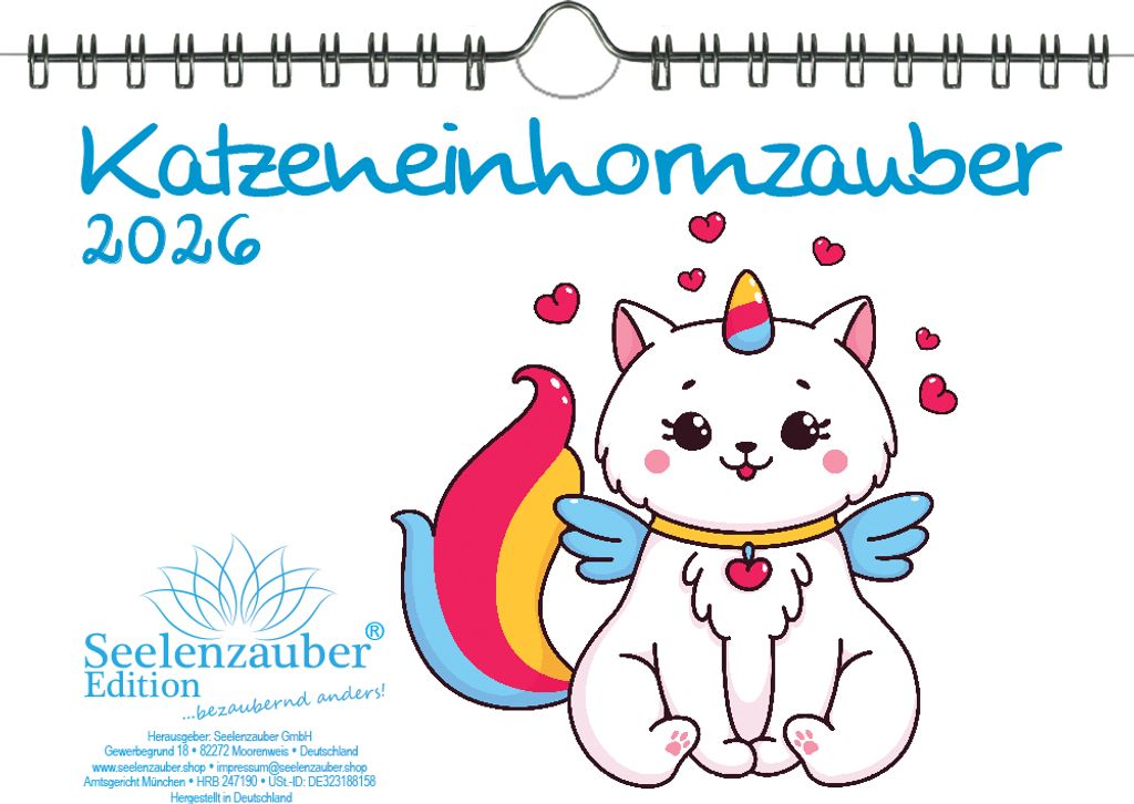 Katzeneinhornzauber DIN A5 Kalender für 2026 Katzen Einhorn Katzenbabys - Seelenzauber