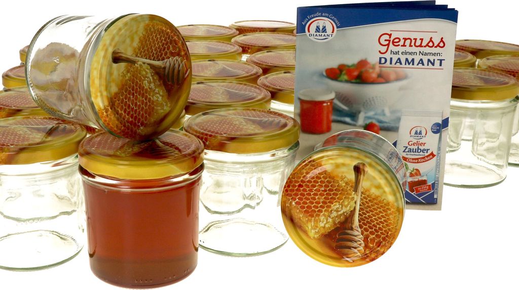 50er Set Einmachglas 350 ml Deckel Honigwabe Rund- Einkochgläser Vorratsglas Glas Aufbewahrung