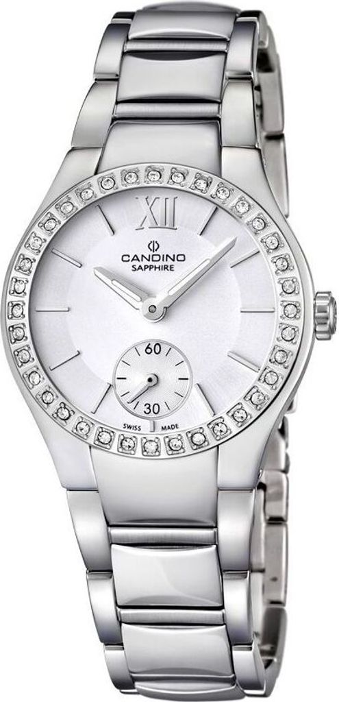 Candino Damenuhr silber weiß C4537/1 Strass Saphirglas Swiss Made