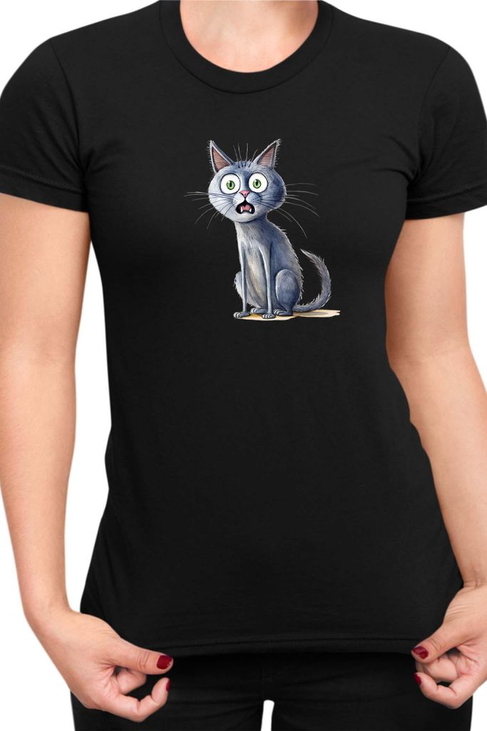 Damen T-Shirt Funny Cats Breeds Blue Cat 026, Lady XL / Schwarz