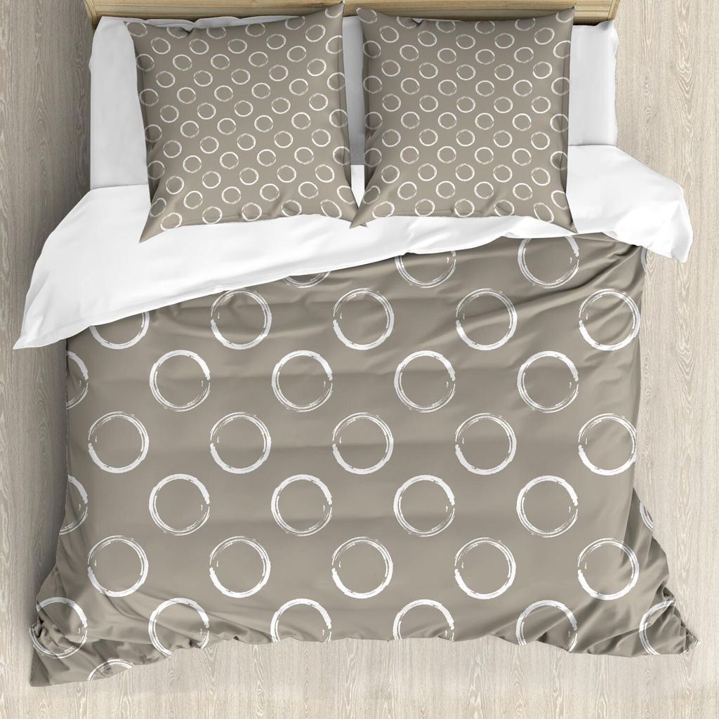 ABAKUHAUS Taupe Bettbezug Set, Einfache künstlerische Muster-Ring-Formen Grungy Anzeige mit Brushstrokes-Weinlese-Art, 200 x 200 cm + 80 x 80 cm, ...