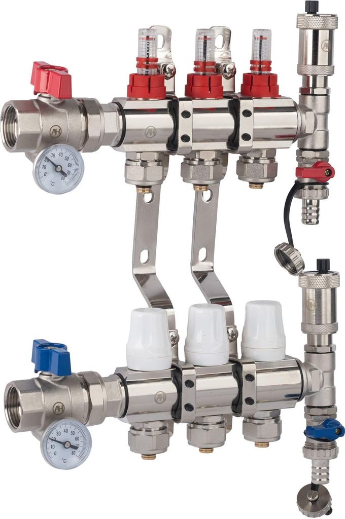AQUA HEATING Heizkreisverteiler Für Fußbodenheizung 3 Heizkreise 10 Bar Verteiler Set Gerades Ventil PEX Verbinder