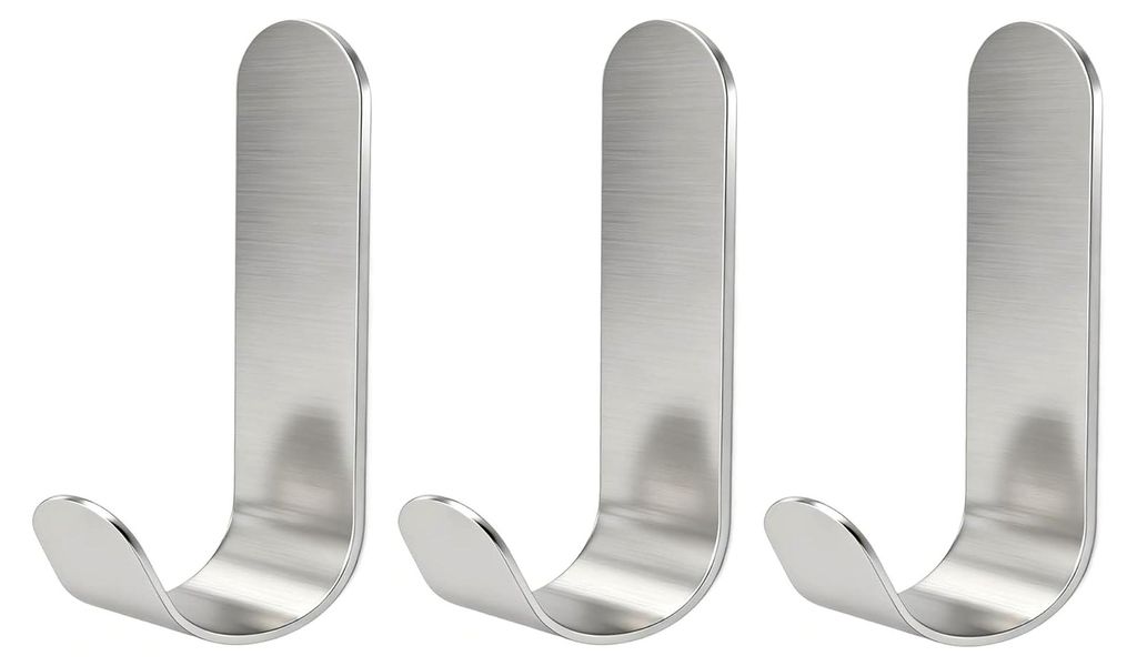 3 Stück selbstklebende Klebehaken Silber, Wandhaken aus Edelstahl für Handtücher, ohne Bohren, für Bad und Küche