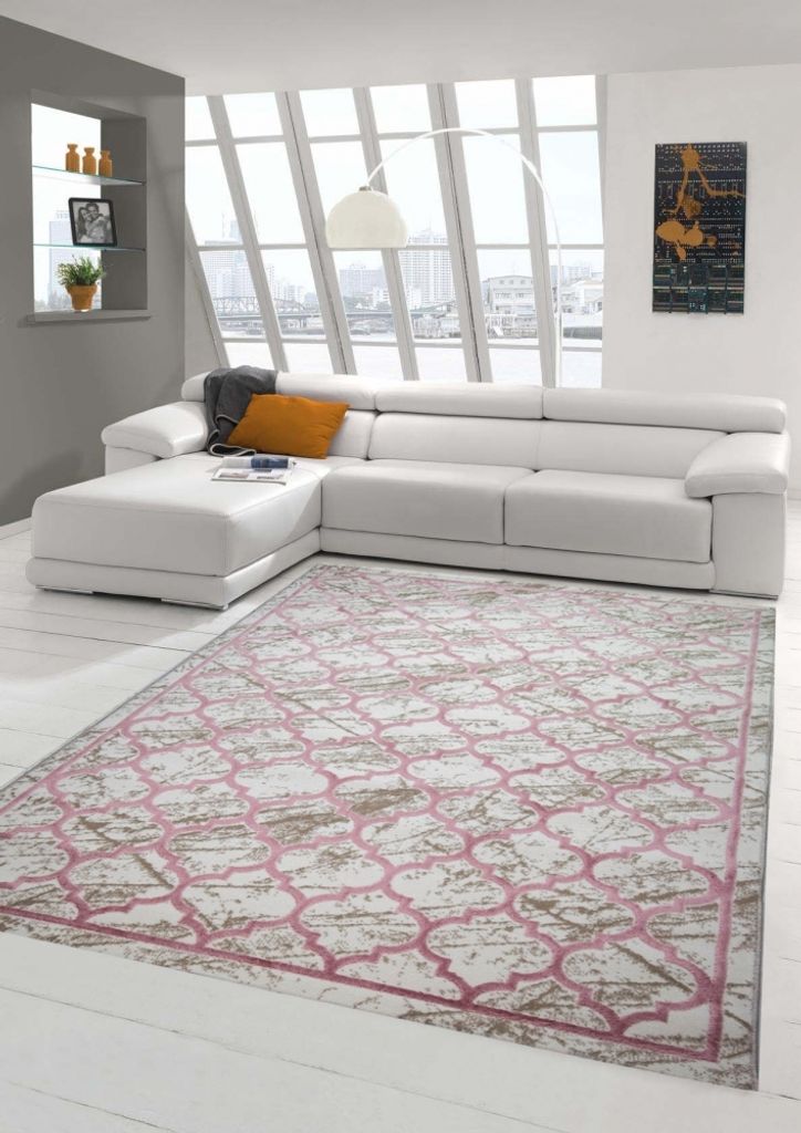 Moderner Designer Teppich marokkanisches Muster in beige rosa Größe - 160 x 230 cm