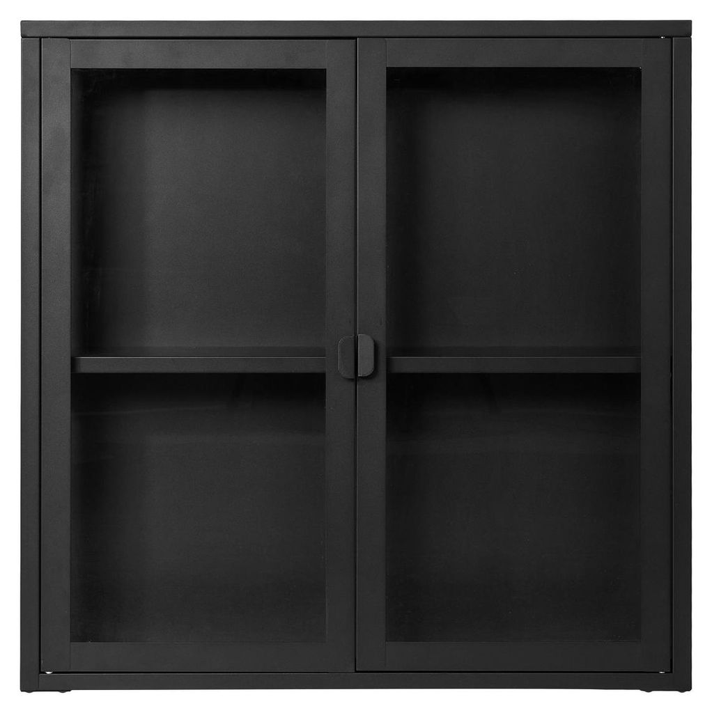 Wandvitrine Brisbane aus schwarzem Stahl mit 2 Glastüren, Produktbild 