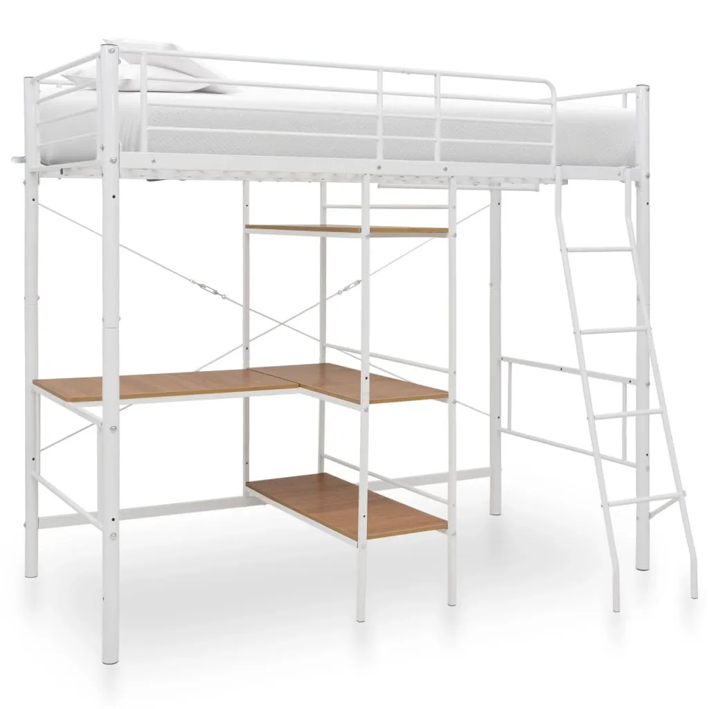Lit combiné bureau gain de place en métal blanc 90x200 cm Série Loft