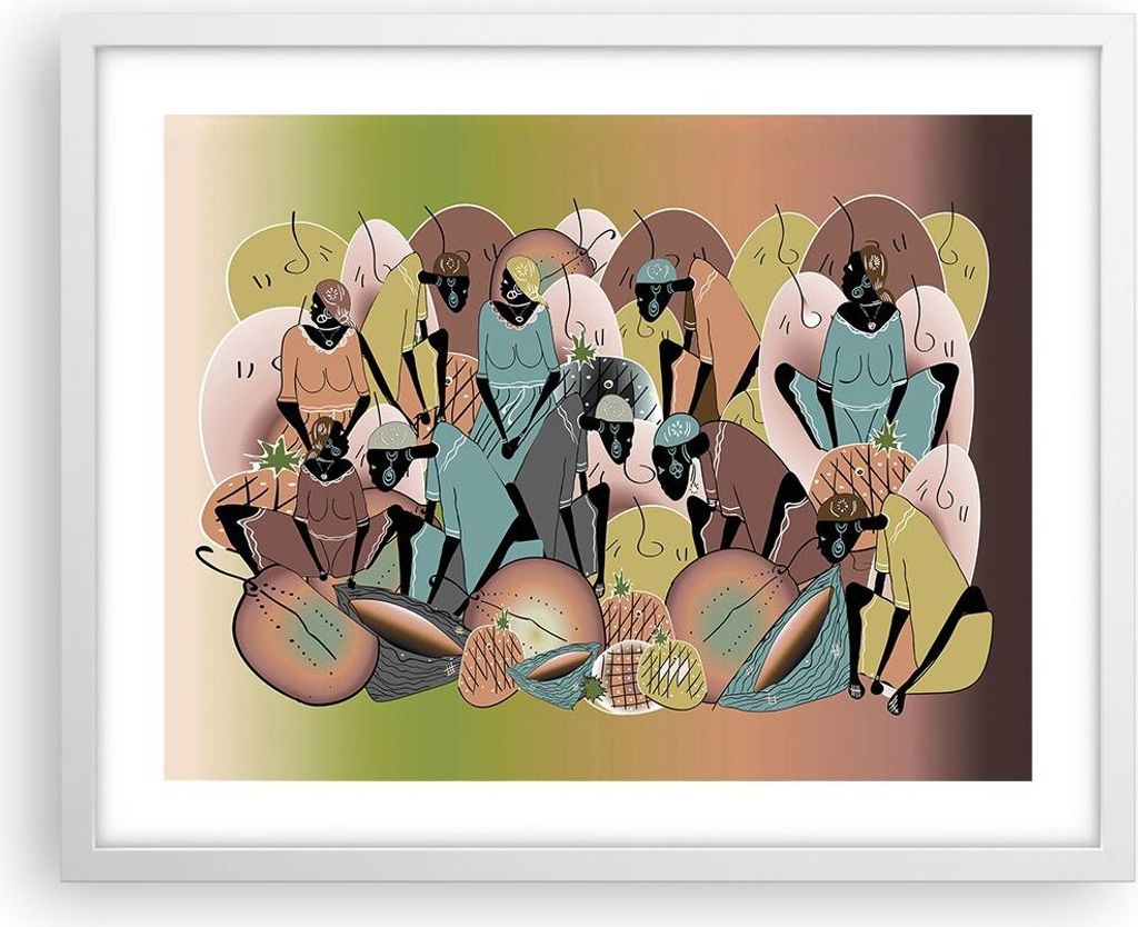 Gerahmtes Poster - Weißer Rahmen - Afrikanisch Grafik Frauen - 50x40 cm - Wand Bild - Wanddeko - Wandbilder - Kunstposter - Wandposter - Bilderrah...