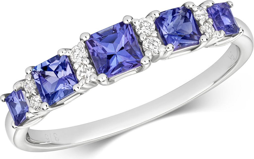 Wunderschöner 9 Karat (375) Weißgold 5 Steine Diamant Produktbild 