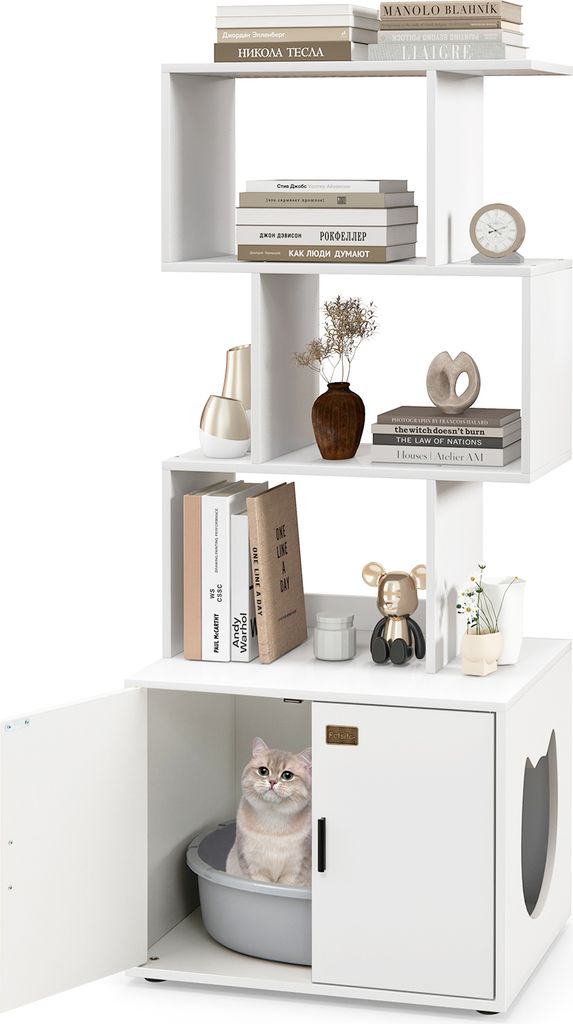 COSTWAY Kattenkast met boekenkast, kattenbakmeubel voor Productafbeelding 