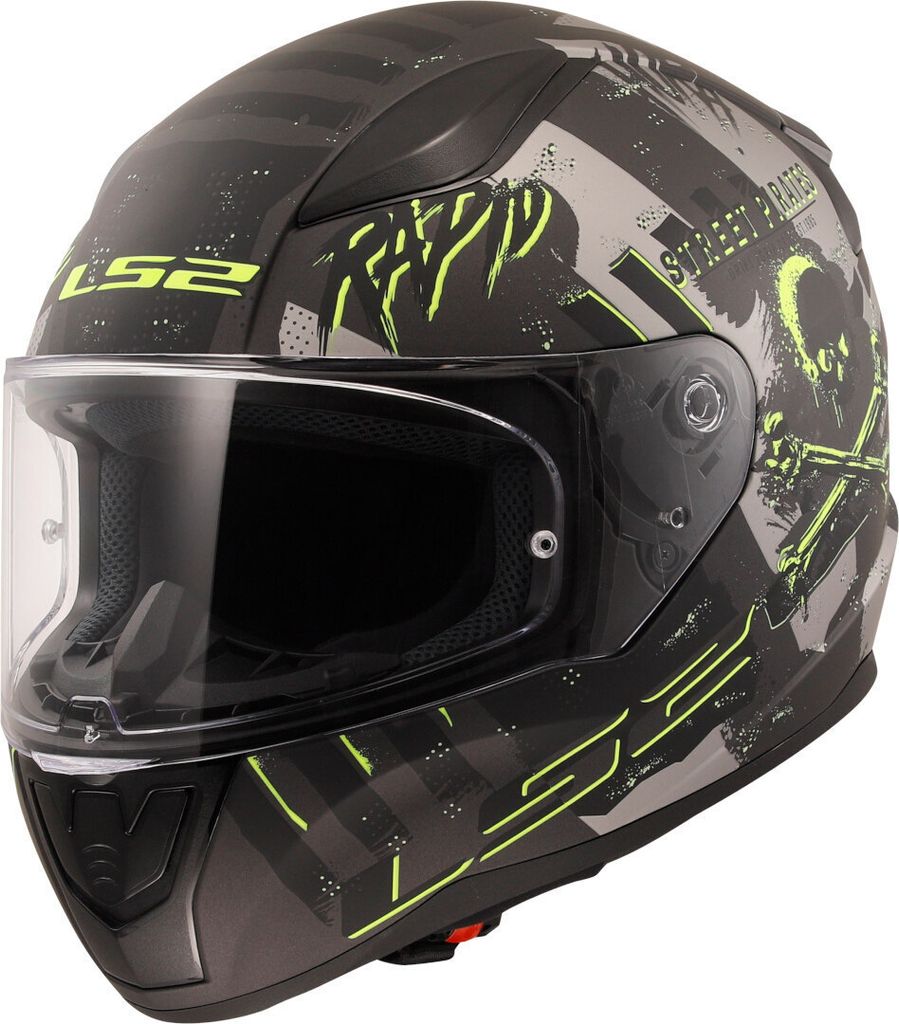 LS2 FF353 Rapid II Pirates Helm, schwarz matt/grau/neon-gelb, XL (61/62)